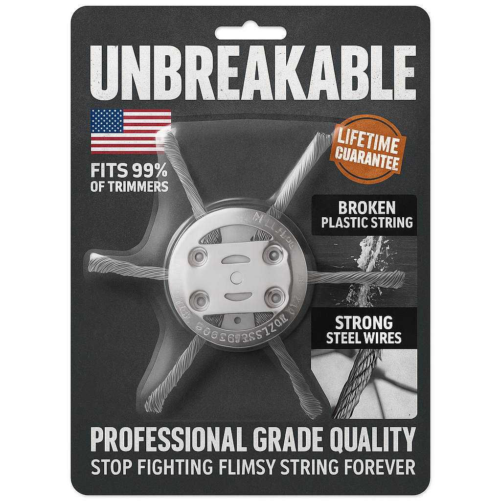 Unbreakable Steel Wire Trimmer Head -♻️Universal Fit Lifetime Replacement for Gas & Electric Trimmers -🇺🇸End String Snapping Forever with Hardened American Steel Twisted Core Technology