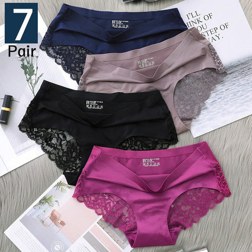 7-teiliges Set Damen-Höschen Exy Panties 2022 Damen-Iace-Dessous Einfarbig Nahtlose Slips Mid-Rise Briefs Damen-Baumwollunterwäsche
