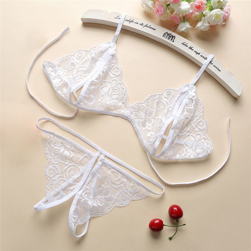 Lencería Sexy para mujer, Push Up con correas de encaje, sujetador transparente, bragas bordadas, conjuntos de lencería cómoda, sujetadores