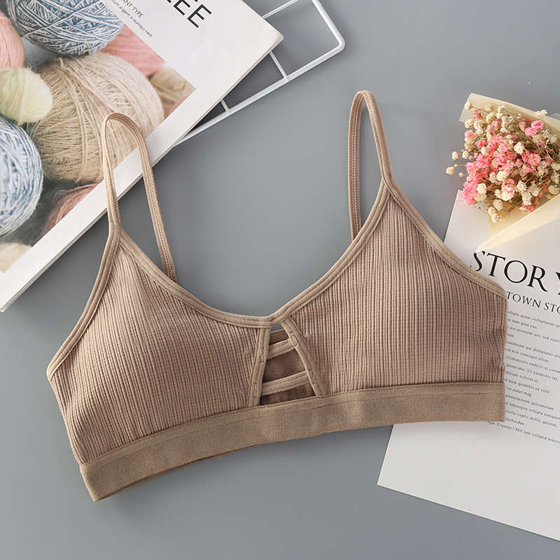 Sujetador de algodón para mujer, ropa interior sin costuras, Top de tubo, lencería hueca frontal, ropa íntima sin aros