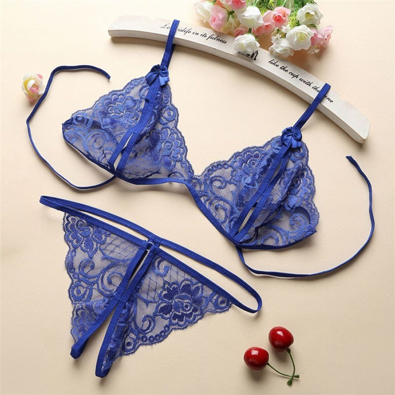 Lencería Sexy para mujer, Push Up con correas de encaje, sujetador transparente, bragas bordadas, conjuntos de lencería cómoda, sujetadores