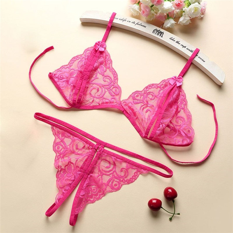 Lencería Sexy para mujer, Push Up con correas de encaje, sujetador transparente, bragas bordadas, conjuntos de lencería cómoda, sujetadores