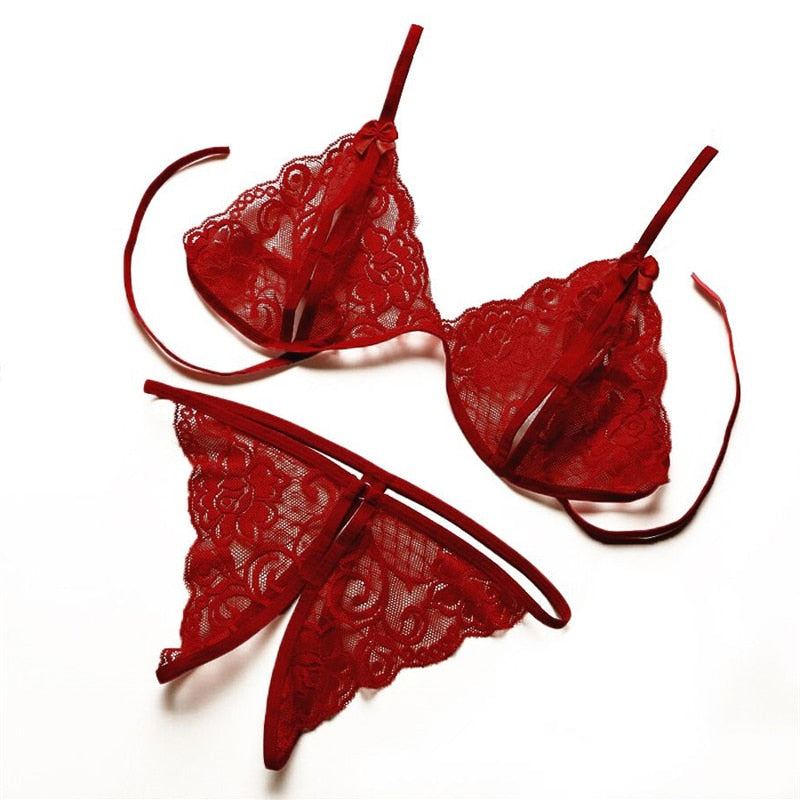 Lencería Sexy para mujer, Push Up con correas de encaje, sujetador transparente, bragas bordadas, conjuntos de lencería cómoda, sujetadores