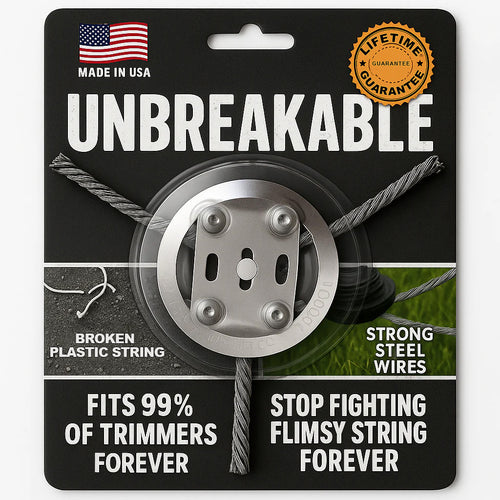 Unbreakable Steel Wire Trimmer Head -♻️Universal Fit Lifetime Replacement for Gas & Electric Trimmers -🇺🇸End String Snapping Forever with Hardened American Steel Twisted Core Technology