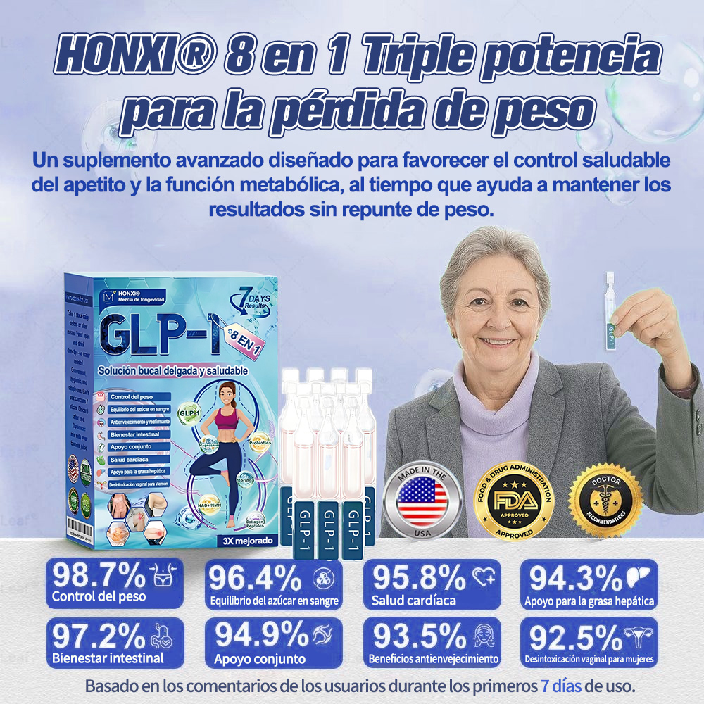 Tienda en línea | Honxi® GLP-1 Solución oral adelgazante y saludable (una vez al día, resultados visibles en 7 días) Favorece la obesidad, la salud cardiovascular, la diabetes, la apnea del sueño, la salud intestinal y los problemas articulares