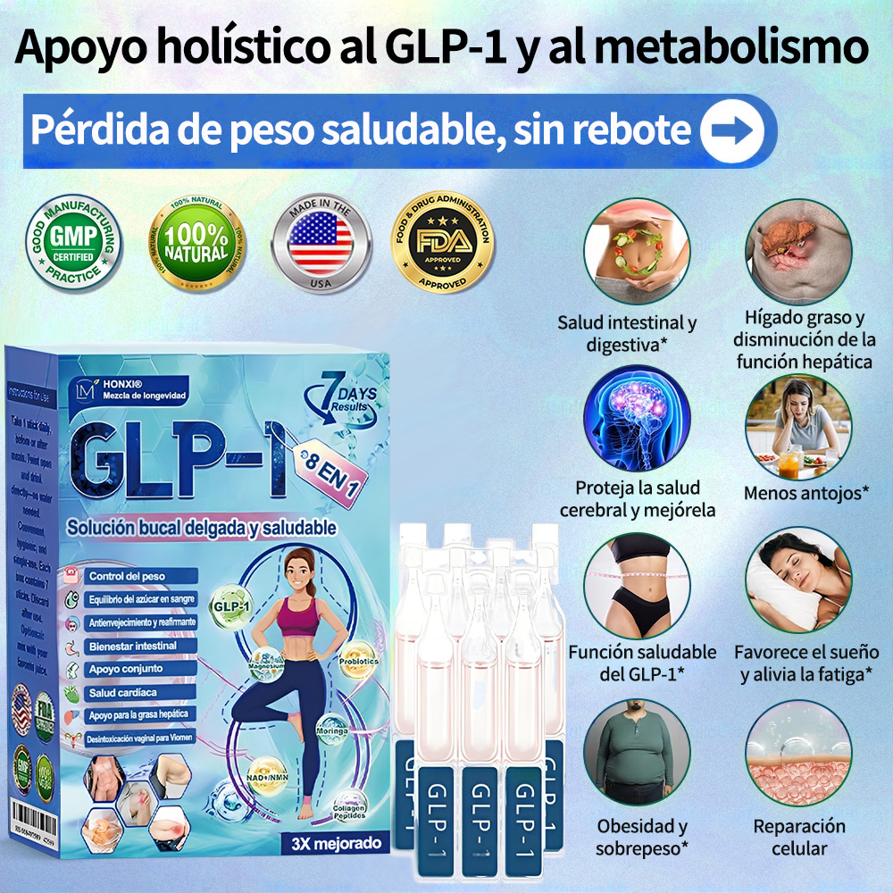 Tienda en línea | Honxi® GLP-1 Solución oral adelgazante y saludable (una vez al día, resultados visibles en 7 días) Favorece la obesidad, la salud cardiovascular, la diabetes, la apnea del sueño, la salud intestinal y los problemas articulares