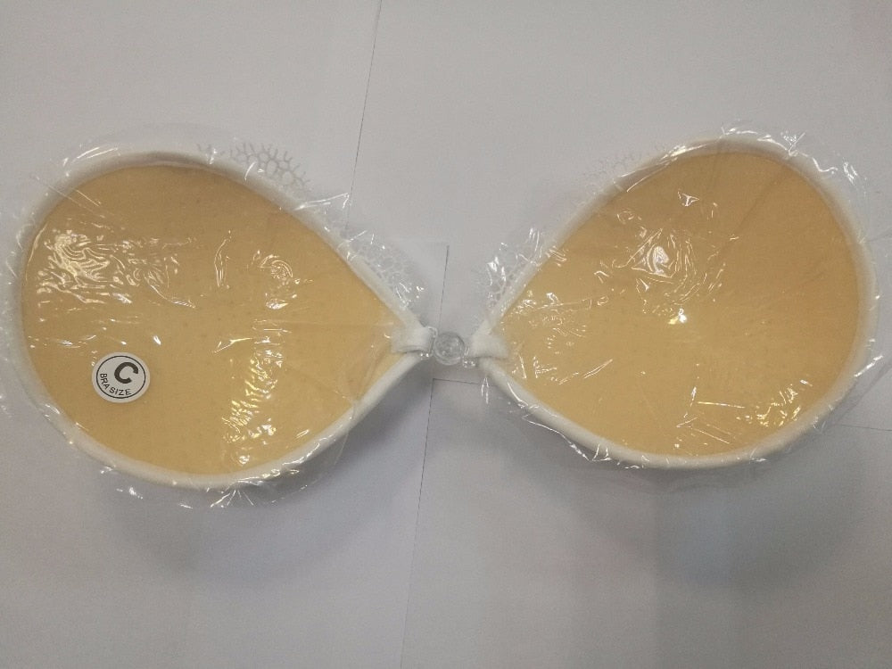 Sujetador bordado de encaje blanco para mujer, Bralette de silicona con realce, Espalda descubierta, sin tirantes, Invisible, adhesivo de realce, para boda