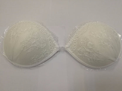 Sujetador bordado de encaje blanco para mujer, Bralette de silicona con realce, Espalda descubierta, sin tirantes, Invisible, adhesivo de realce, para boda