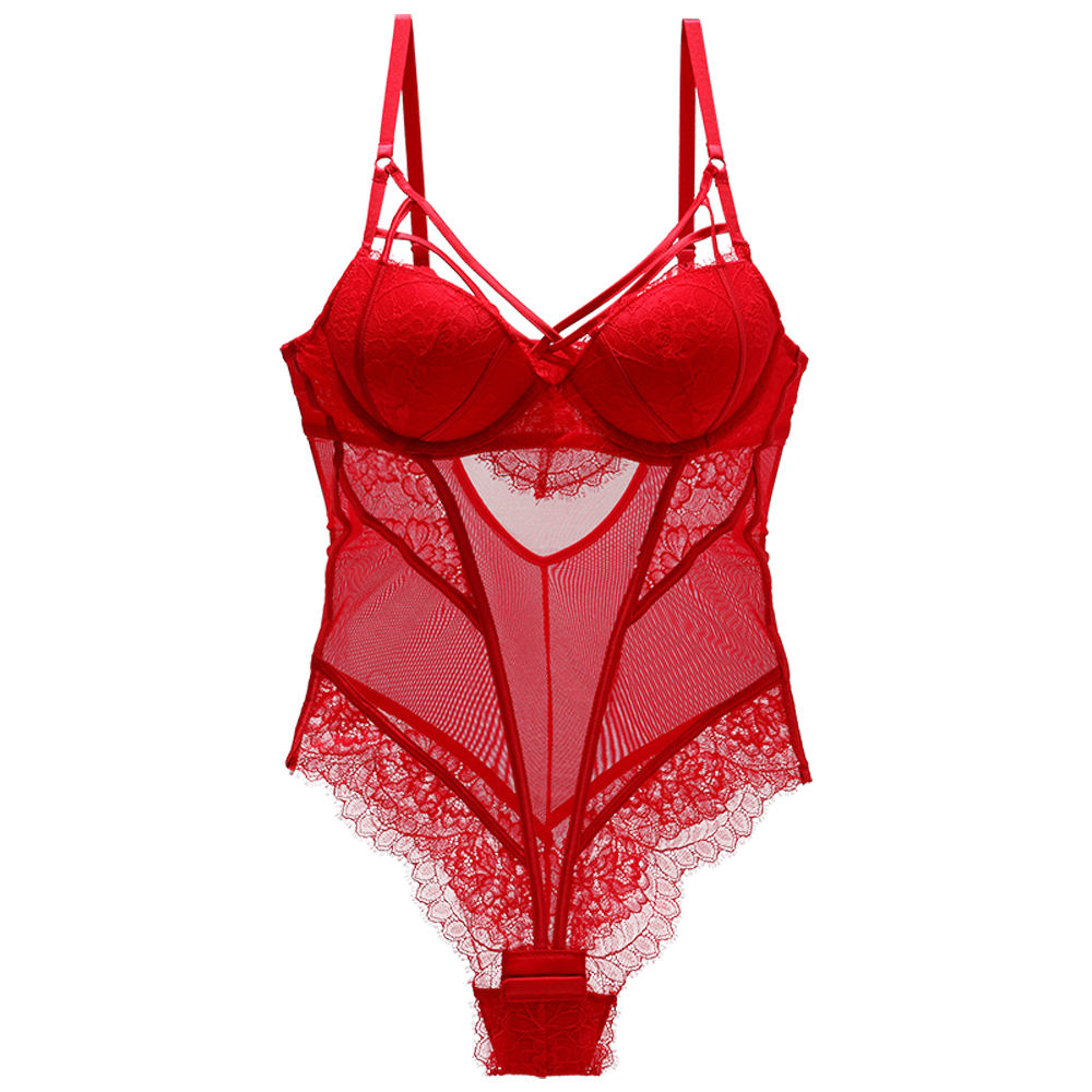 Bodysuit Frauen Push Up Rot Strappy Cup Wimpern Spitze Blumenmuster Gepolsterte Bügel Dessous Frauen Shapewear Hohe Qualität
