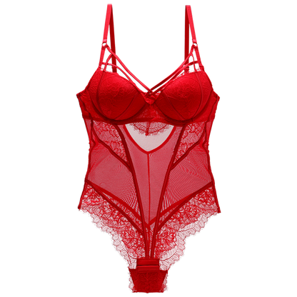 Bodysuit Frauen Push Up Rot Strappy Cup Wimpern Spitze Blumenmuster Gepolsterte Bügel Dessous Frauen Shapewear Hohe Qualität