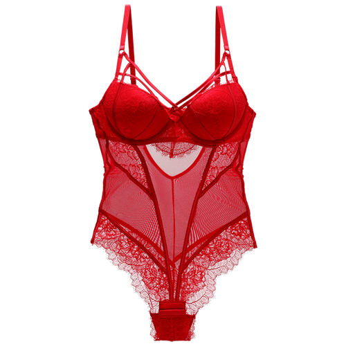 Bodysuit Frauen Push Up Rot Strappy Cup Wimpern Spitze Blumenmuster Gepolsterte Bügel Dessous Frauen Shapewear Hohe Qualität