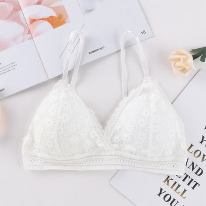 Sujetadores acolchados de encaje para mujer, lencería cómoda con espalda envuelta en el pecho, sin aros