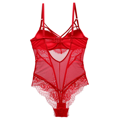 Bodysuit Frauen Push Up Rot Strappy Cup Wimpern Spitze Blumenmuster Gepolsterte Bügel Dessous Frauen Shapewear Hohe Qualität