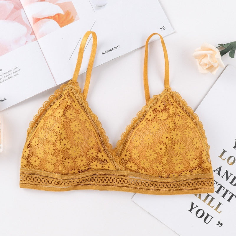 Sujetadores acolchados de encaje para mujer, lencería cómoda con espalda envuelta en el pecho, sin aros